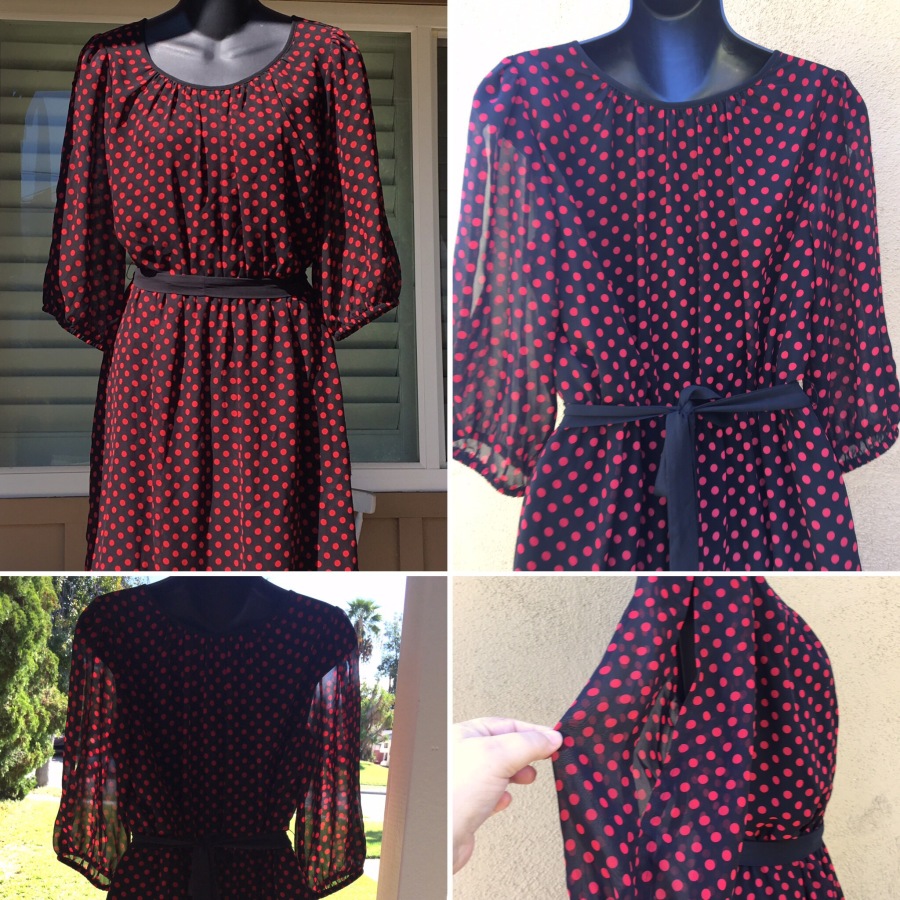 Adorable Red/Black Polka Dot dresss available now!